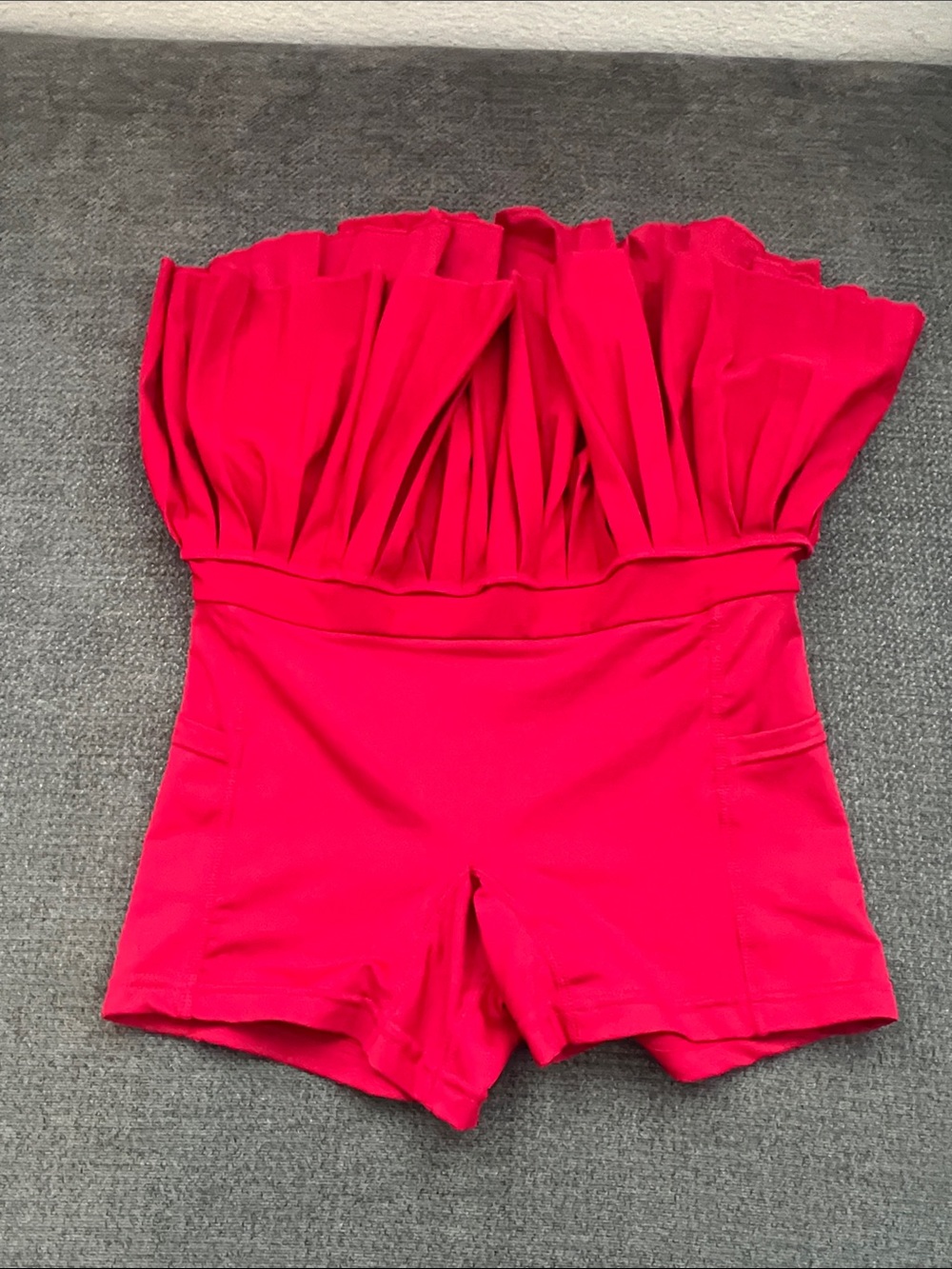 Pleated Hot Red Mini Skirt with Built-In Shorts - Picture 4 of 7